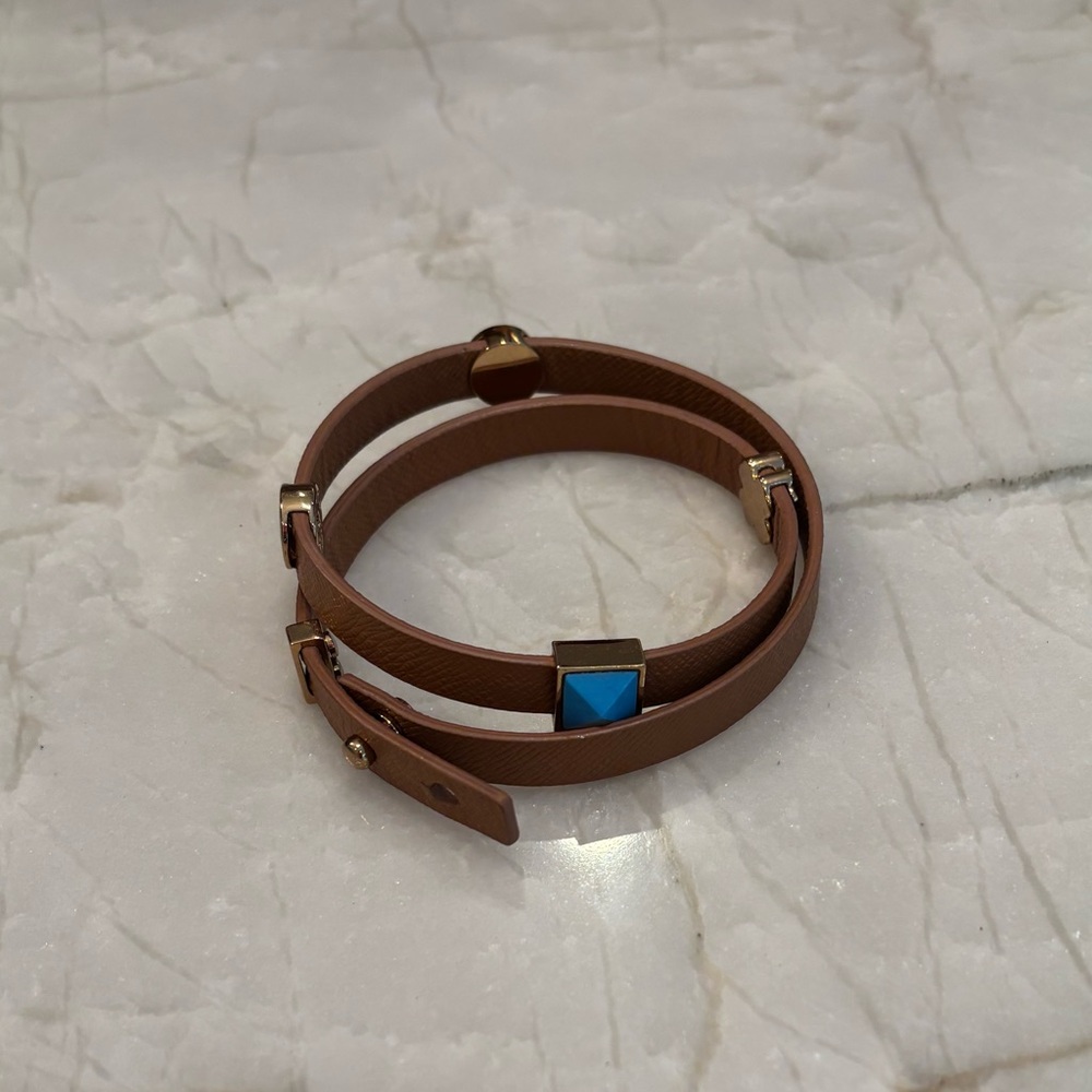 Tory Burch brown Leather wrap Bracelet with Blue Accent